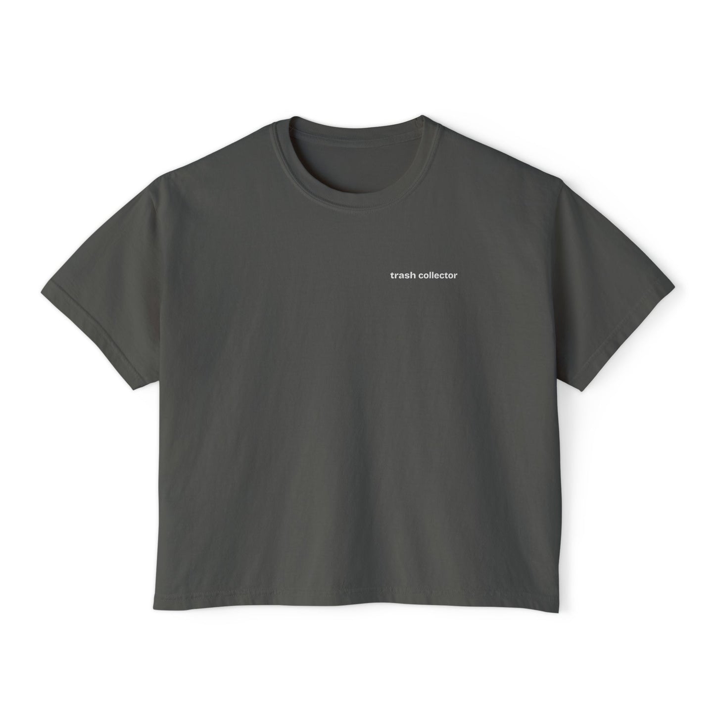 Trash Collector Tee | Boxy Crop T-Shirt, minimalist script across chest and back